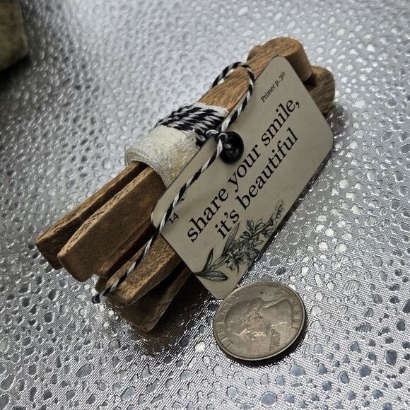 "5/$25" Set Of 3 Vintage Lace Wrapped Wood Clothespins W/HangTag, Vignette Decor - Picture 5 of 6